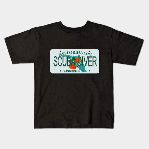 Scuba Diver Florida License Plate Kids T-Shirt by Mel's Designs